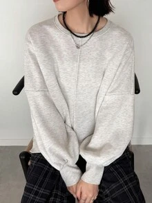 FRIFUL Sweatshirt Lengan Panjang Wanita Warna Polos Kasual Serbaguna untuk Pemakaian Sehari-hari - Putih - View 1