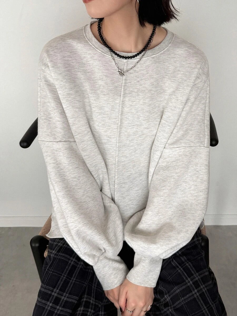 FRIFUL Sweatshirt Lengan Panjang Wanita Warna Polos Kasual Serbaguna untuk Pemakaian Sehari-hari - Putih - View 1