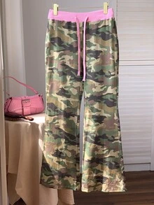 Comfortcana Women's Summer Drawstring Waist Camouflage Sweatpants Flare Pants - Multicolor - View 7