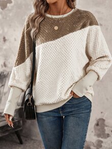 SHEIN LUNE Women's Casual Commute Sweatshirt Long Sleeve Color Block Patchwork Autumn/Winter Daily Basic Fashion Outwear Outfit - Multicolor - View 7