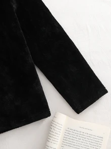 女童居家服豹紋動物刺繡長袖上衣與豹紋滿版毛絨長褲套裝休閒服 - 黑色 - 查看 4