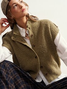 Bohemela Women's Solid Color Single-Breasted Casual Knit Cardigan - Army Green - View 7