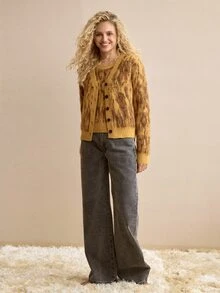 MOTF PREMIUM WOMEN'S LEOPARD PRINT KNIT VEST & SWEATER 2 PIECES SET, AUTUMN/WINTER - Camel - View 7