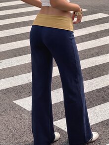 Attitoon 女款休閒拼接撞色百搭日常長褲，簡約復古龐克 Y2K 風格，適合派對聚會，中式漢字與中國龍古風印花圖案，音樂祭穿搭，哥德風穿搭，女款秋季服飾，秋季穿搭，通勤穿搭，百搭上衣，外出穿搭，機場穿搭 - 彩色 - 查看 2