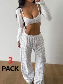 Coolane Women's Fall Sport Streetwear Going Out Gym Tank Tops And Pant And Long Sleeve Cover Up Leopard 3pcs - Multicolor - View 4