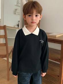 Dazy Kids 兒童秋季男童小號休閒版型字母印花日系森系T恤 - 黑色 - 查看 4