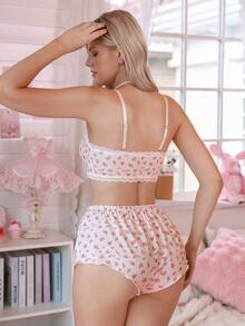 PetitDoll 2pcs Lace Patchwork Ditsy Floral Lingerie Set - Baby Pink - View 2