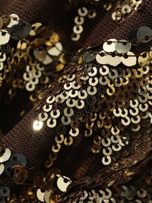 Dazy Plus Banquet V-Neck Spaghetti Strap Sequin Decor Slim Fit Black & Gold Party Style Tank Top - Gold - View 3