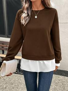 LanaWest Women's Casual Contrast Color Patchwork Design Pullover Sweatshirt Graduation,Back To School,Graduation,Teacher For Women,Back To School Fall - Brown - View 6