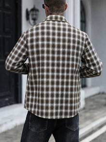 EGENSIO Plus Size Men's Casual Plaid Button-Down Long Sleeve Shirt For Daily Wear - Navy Blue - View 2