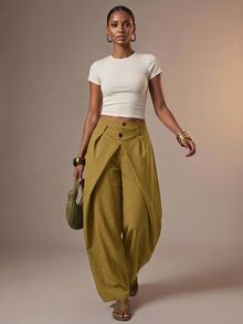 Zivah Women's Fashion Solid Color Curved Leg Pants - Mustard Yellow - View 10
