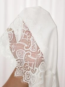 Slowluna Maternity Solid Color Round Neck Dropped Shoulder Long Sleeve Lace Hem Casual T-Shirt - White - View 7