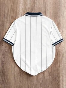 Manfinity Joysei Men's Casual College Striped Print Polo Shirt - White - View 2
