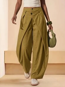 Zivah Women's Fashion Solid Color Curved Leg Pants - Mustard Yellow - View 5
