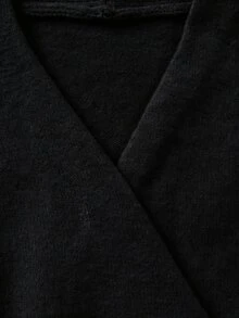 SHEIN 秋季時尚女款 V 領交叉領針織上衣，長袖羅紋下擺套頭衫 - 黑色 - 查看 3