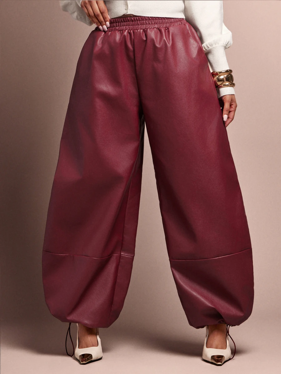 Vixey Women's Solid Color Casual Versatile Everyday Travel Long Pants - Burgundy - View 1