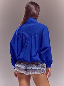 MUSERA Funnel Neck Batwing Sleeve Ruched Jacket Spring Summer Cute Sexy Streetwear Night Out Ballet Sleeze - Blue - View 4