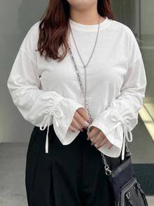 Dazy Plus Korean Style Bell Sleeve Loose White T-Shirt - White - View 3