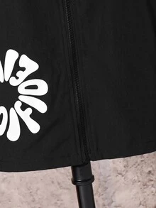 SHEIN 兒童男孩休閒字母圖案印花連帽外套，輕量寬鬆版型拉鍊連帽夾克，黑色秋季開學季冬季外套 - 彩色 - 查看 6