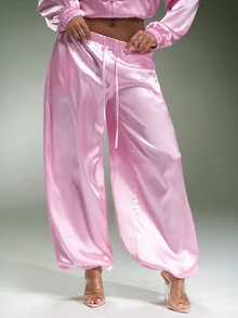 Denimoi Satin Jogger Fashion Joggers Cool Girl Style Fashionable Streetwear, Co-Ord Set - Pink - View 2