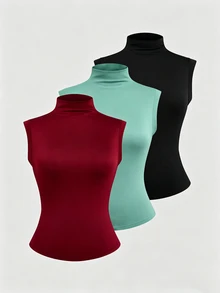 Sweetra CURVE Plus Size Camisole 3 Pieces Set, Mock Neck 3 Pieces Set, Multi-Color 3 Pieces Set - Multicolor - View 1