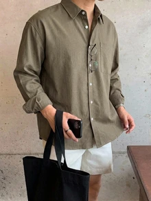DAZY 春秋款駱駝色長袖純色通勤男士襯衫 - 駝色 - 查看 4