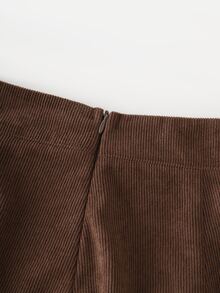 LUMIGAL Women's Brown Corduroy Button Decor High Waist Long Pants - Coffee Brown - View 7