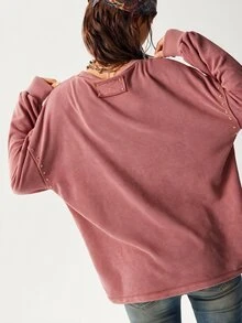 Bohemela 休閒純色針織圓領長袖寬鬆水洗女款衛衣 - 橘色 - 查看 2