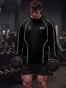 GymBeat Men's Gothic Contrast Line Long Sleeve Tee, High Street Workout Crew Neck Top - Multicolor - View 3