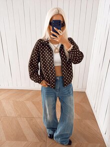 SHEIN EZwear 女款波點拉鍊休閒百搭長袖夾克 - 棕色 - 查看 3