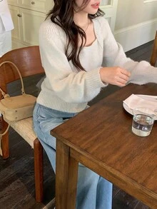 DAZY Women's Solid Color Long Sleeve Autumn/Winter Sweater - Apricot - View 6