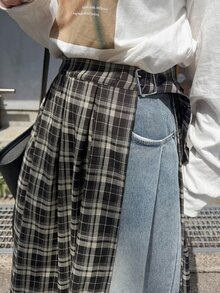 FRIFUL Women's Plaid Side Buckle Design Slit Skirt - Black - View 5