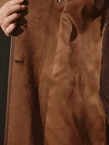 MOTF PREMIUM SUEDE VELVET CONTRAST BLACK PU SPROUT WAIST-CINCHING FLARED DOUBLE-BREASTED MID-LENGTH COAT FOR AUTUMN/WINTER - Brown - View 8