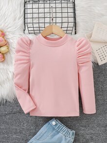 Emery Rose Kids Emery Rose Kids 女童修身復古羊腿袖小立領T恤，運動風，適合秋冬休閒日常穿著與校園穿搭，酷街頭風，萬聖節，Y2K女孩，休閒可愛，姐妹裝，母女套裝，黑色 - 藕粉色 - 查看 3
