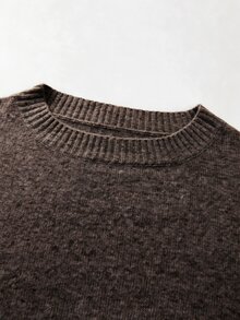 SHEIN 秋冬女款單肩鬆垮針織套頭衫 寬袖寬鬆版型 柔軟舒適保暖毛衣 - 咖啡棕 - 查看 3