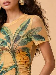 CAJUNI Chic Tropical Vacation Banana Tree Mesh Top - Multicolor - View 5