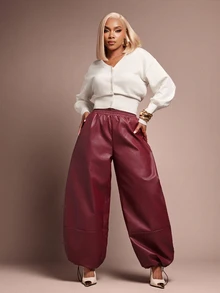 Vixey Women's Solid Color Casual Versatile Everyday Travel Long Pants - Burgundy - View 3