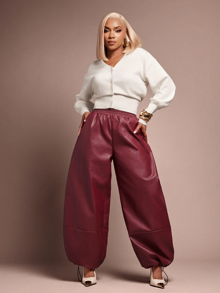 Vixey Women's Solid Color Casual Versatile Everyday Travel Long Pants - Burgundy - View 1
