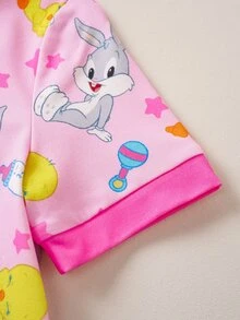 LOONEY TUNES X SHEIN Baby Girl Cartoon Print Short Sleeve Top And Shorts Loungewear Set - Multicolor - View 5