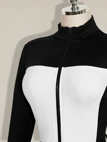 SHEIN ICON Plus Size Retro Y2K Black & White Colorblock Slimming Fitted Thermal Lined Ski Jumpsuit - Black and White - View 5