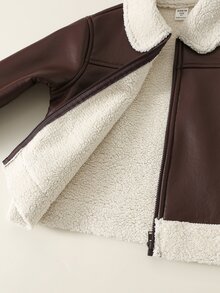 Young Boy Thermal Lined Thick Turn Collar Long Sleeve Jacket, Versatile And Comfortable - Brown - View 11