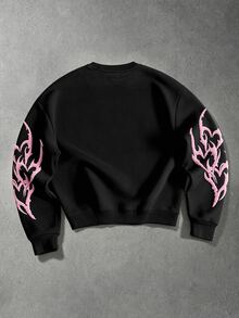 Manfinity EMRG Men's 3D Embroidered Crew Neck Drop Shoulder Long Sleeve Casual Pullover Sweatshirt - Black - View 2