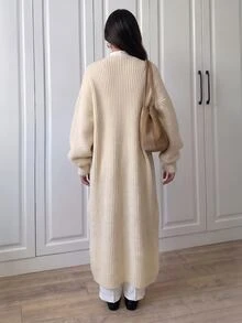 Omancia Cardigan Sweater Wanita Vintage dengan Tali Pengikat dan Warna Polos - Aprikot - View 2