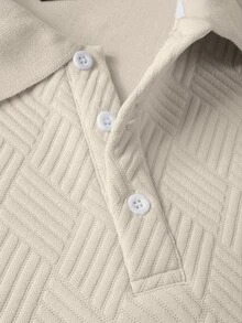 Calvornis 1pc Men Solid Color Plain Front Button Long Sleeve Simple Collar Polo Formal Shirt, Casual Everyday Wear, For Work, For Husband, For Fall, Ceremony - Apricot - View 5