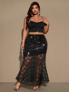 Juhart Plus Size Women's Lace Patchwork Fashion Versatile Skirt - Black - View 6