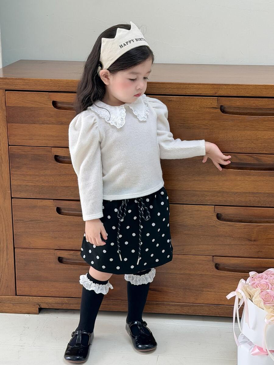 DAZY Infant/Toddler (Girl) Round Neck Peter Pan Collar Long Sleeve Top, Autumn/Winter - White - View 1