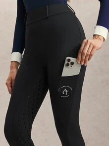 Activina Women's Letter Print Pocket Design Equestrian Pants - Black - View 5