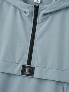 SHEIN 青少年男孩運動套裝，秋冬四季街頭風畢業返校半拉鍊連帽外套與抽繩長褲，休閒純色運動服，秋季服飾 - 藍色 - 查看 5