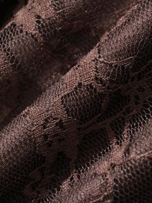 DAZY Women's V-Neck Bell Sleeve Patchwork Ruffle Elegant Lace Dress - Coffee Brown - View 9