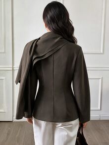 Veilorie Women's Solid Color Lapel Neck Long Sleeve Single-Breasted Casual Blazer - Coffee Brown - View 2